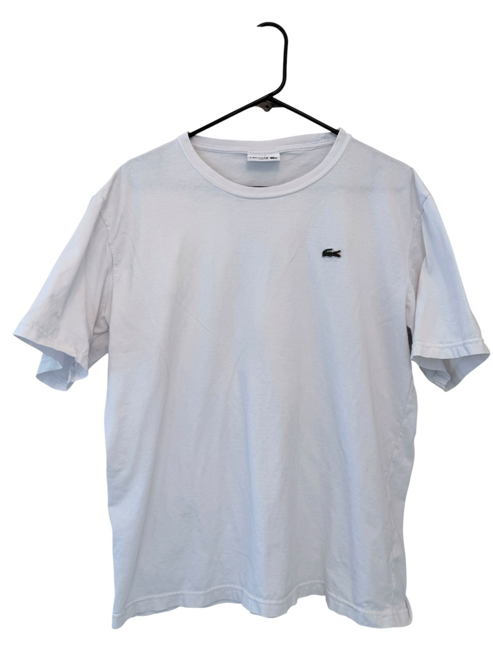 Lacoste White Short-Sleeve Crew T-Shirt with Green Crocodile Logo